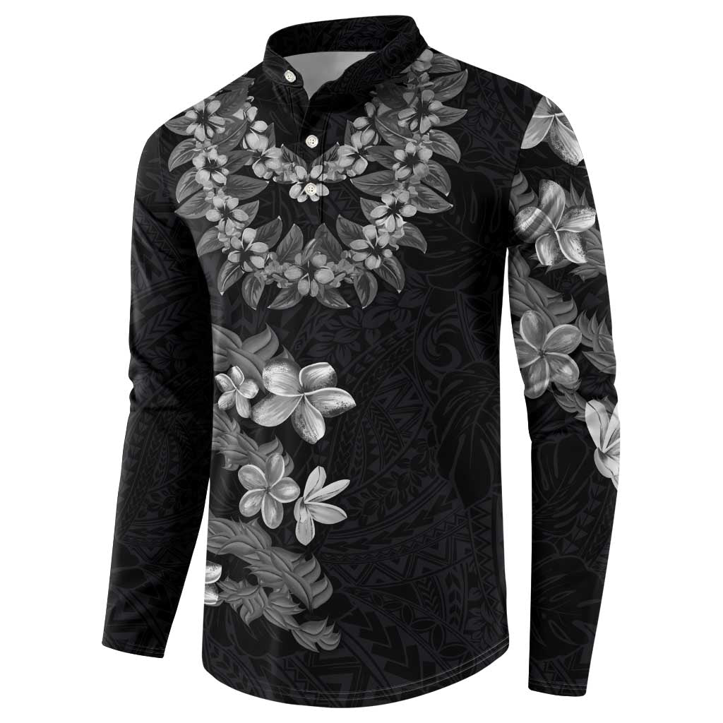 Hawaiian Lei Plumeria and Tropical Leaves Button Sweatshirt Watercolor Style-Grayscale