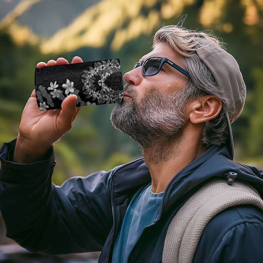 Hawaiian Lei Plumeria and Tropical Leaves 4 in 1 Can Cooler Tumbler Watercolor Style-Grayscale