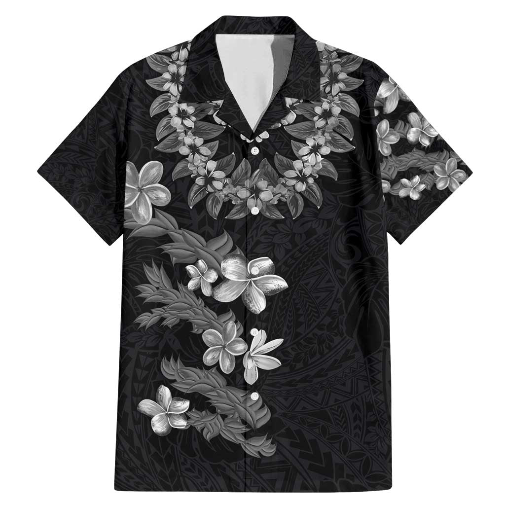 Hawaiian Lei Plumeria and Tropical Leaves Family Matching Mermaid Dress and Hawaiian Shirt Watercolor Style-Grayscale