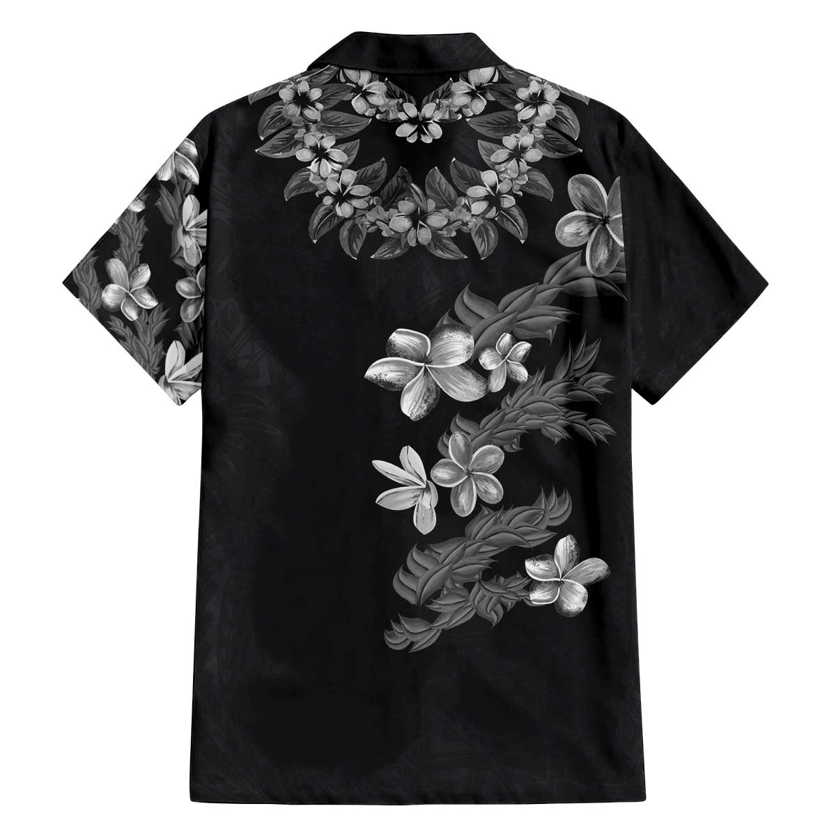 Hawaiian Lei Plumeria and Tropical Leaves Family Matching Off The Shoulder Long Sleeve Dress and Hawaiian Shirt Watercolor Style-Grayscale
