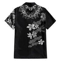 Hawaiian Lei Plumeria and Tropical Leaves Family Matching Off The Shoulder Long Sleeve Dress and Hawaiian Shirt Watercolor Style-Grayscale