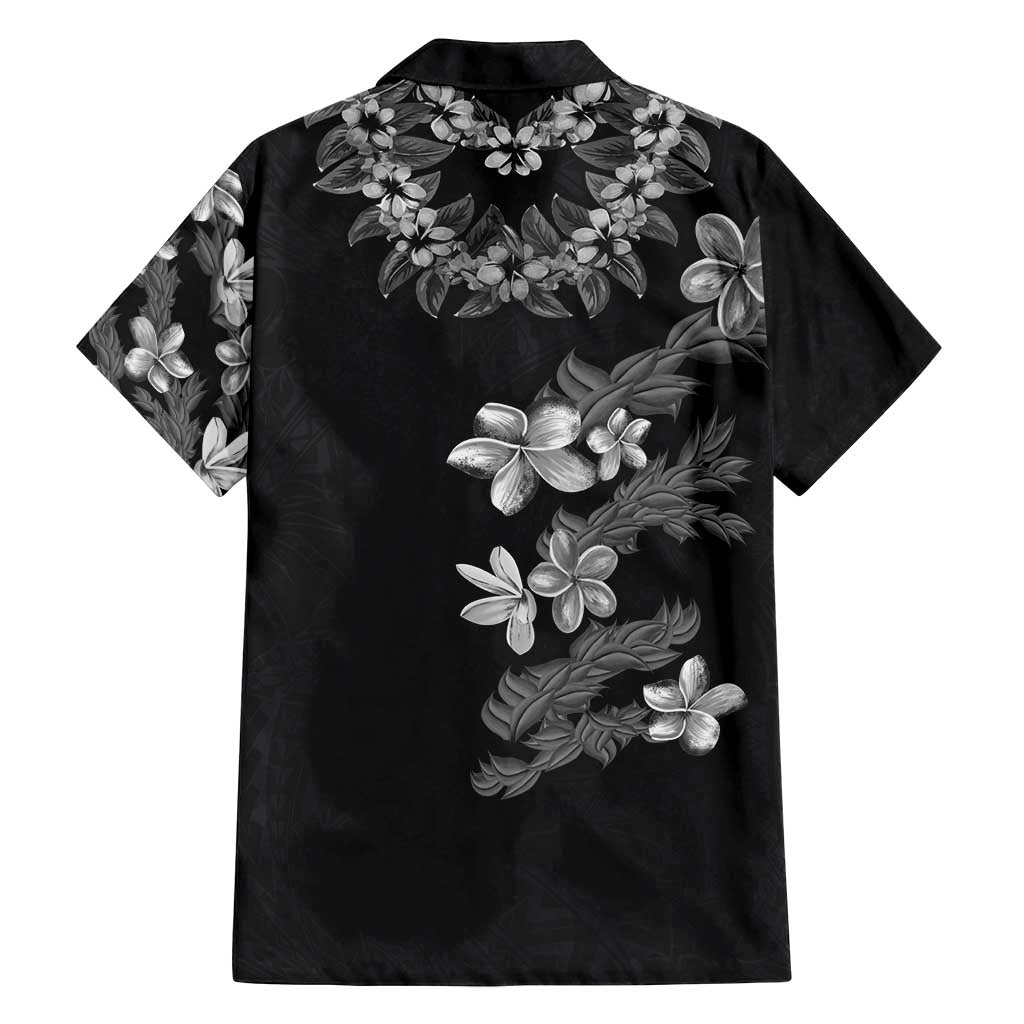 Hawaiian Lei Plumeria and Tropical Leaves Family Matching Puletasi and Hawaiian Shirt Watercolor Style-Grayscale