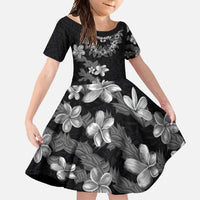 Hawaiian Lei Plumeria and Tropical Leaves Family Matching Summer Maxi Dress and Hawaiian Shirt Watercolor Style-Grayscale