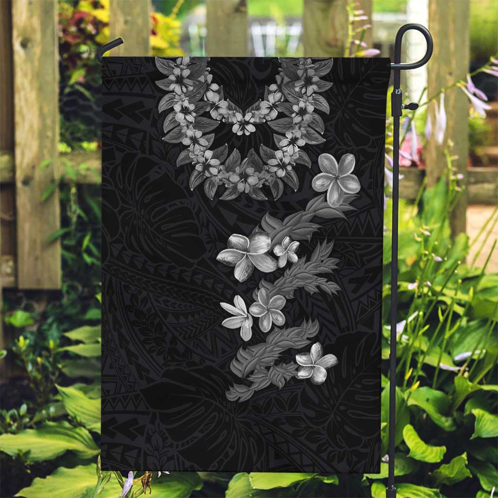 Hawaiian Lei Plumeria and Tropical Leaves Garden Flag Watercolor Style-Grayscale