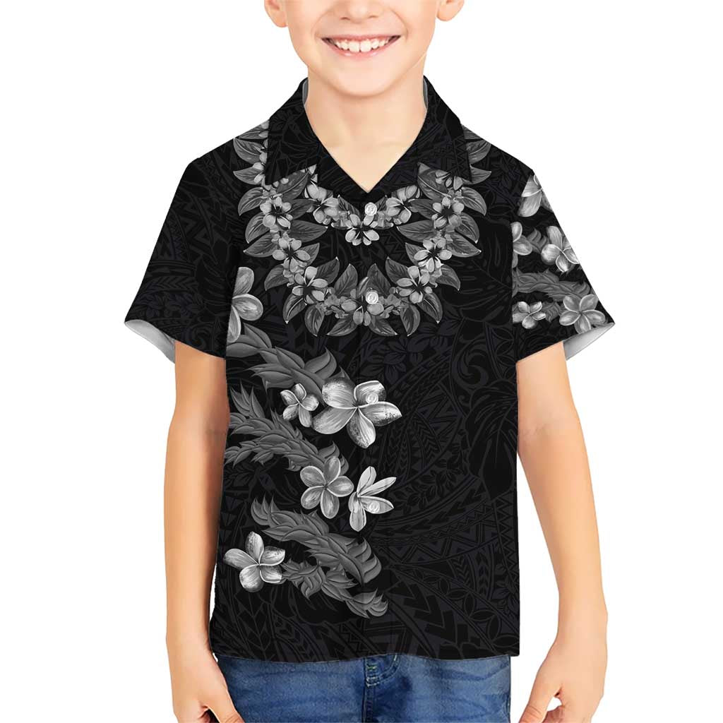 Hawaiian Lei Plumeria and Tropical Leaves Hawaiian Shirt Watercolor Style-Grayscale