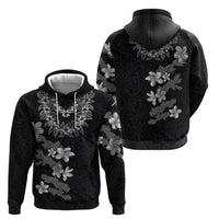 Hawaiian Lei Plumeria and Tropical Leaves Hoodie Watercolor Style-Grayscale