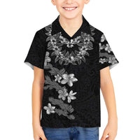 Hawaiian Lei Plumeria and Tropical Leaves Kid Hawaiian Shirt Watercolor Style-Grayscale