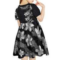 Hawaiian Lei Plumeria and Tropical Leaves Kid Short Sleeve Dress Watercolor Style-Grayscale