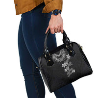 Hawaiian Lei Plumeria and Tropical Leaves Shoulder Handbag Watercolor Style-Grayscale