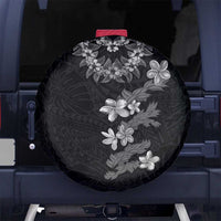 Hawaiian Lei Plumeria and Tropical Leaves Spare Tire Cover Watercolor Style-Grayscale
