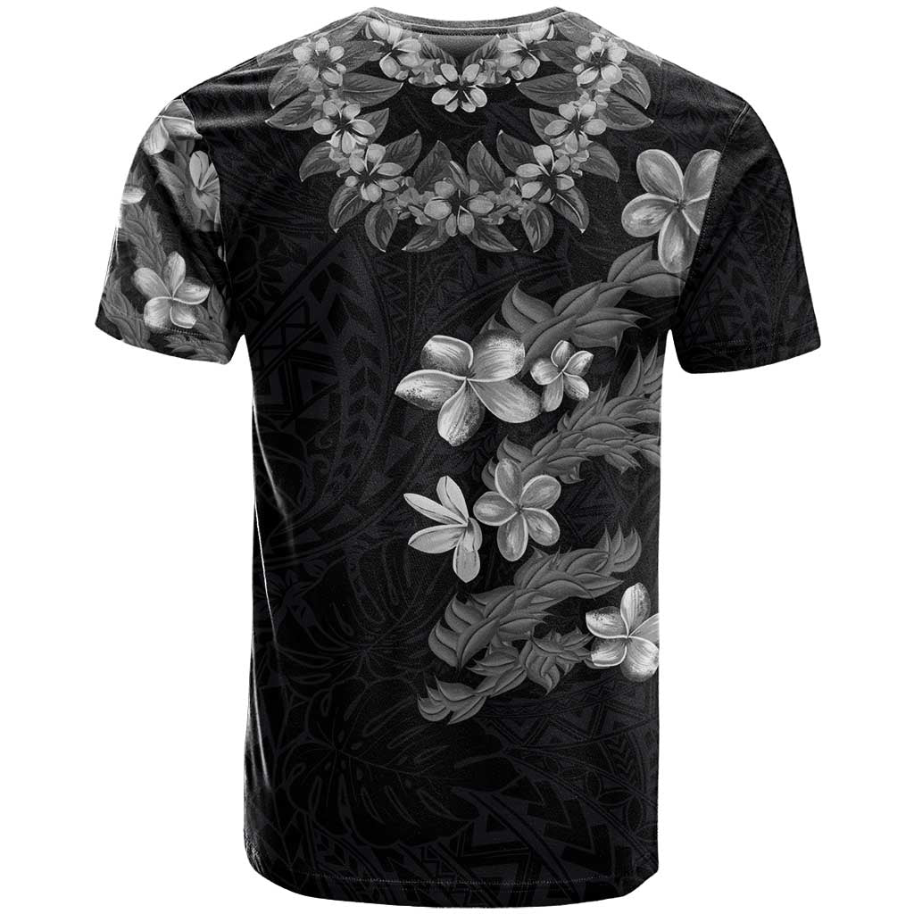 Hawaiian Lei Plumeria and Tropical Leaves T Shirt Watercolor Style-Grayscale