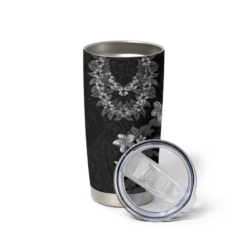 Hawaiian Lei Plumeria and Tropical Leaves Tumbler Cup Watercolor Style-Grayscale