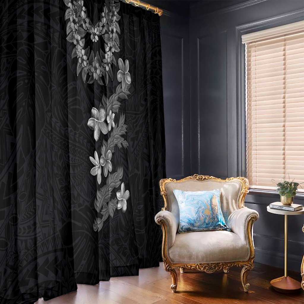 Hawaiian Lei Plumeria and Tropical Leaves Window Curtain Watercolor Style-Grayscale