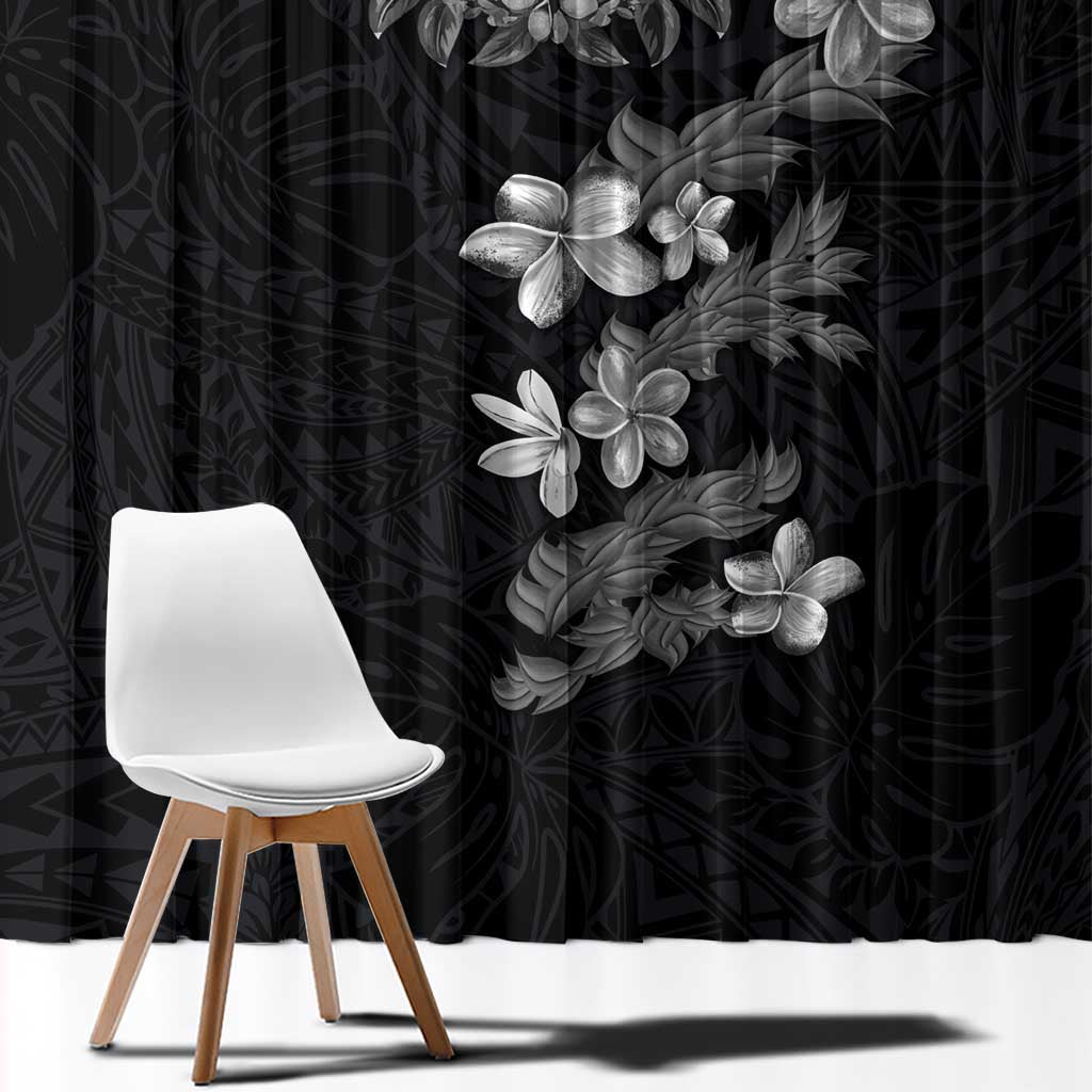 Hawaiian Lei Plumeria and Tropical Leaves Window Curtain Watercolor Style-Grayscale