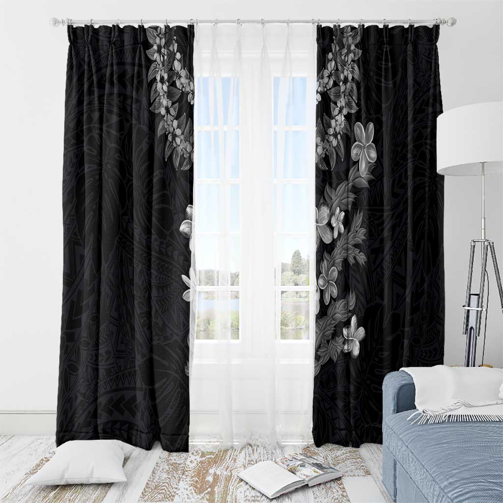 Hawaiian Lei Plumeria and Tropical Leaves Window Curtain Watercolor Style-Grayscale