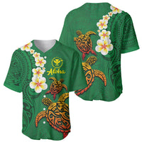 Hawaii Turtle Plumeria Flower Baseball Jersey Polynesian Pattern Green Color LT03 - Polynesian Pride