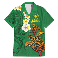Hawaii Turtle Plumeria Flower Family Matching Mermaid Dress and Hawaiian Shirt Polynesian Pattern Green Color LT03 Dad's Shirt - Short Sleeve Green - Polynesian Pride