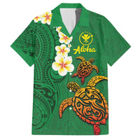Hawaii Turtle Plumeria Flower Family Matching Puletasi and Hawaiian Shirt Polynesian Pattern Green Color LT03 Dad's Shirt - Short Sleeve Green - Polynesian Pride