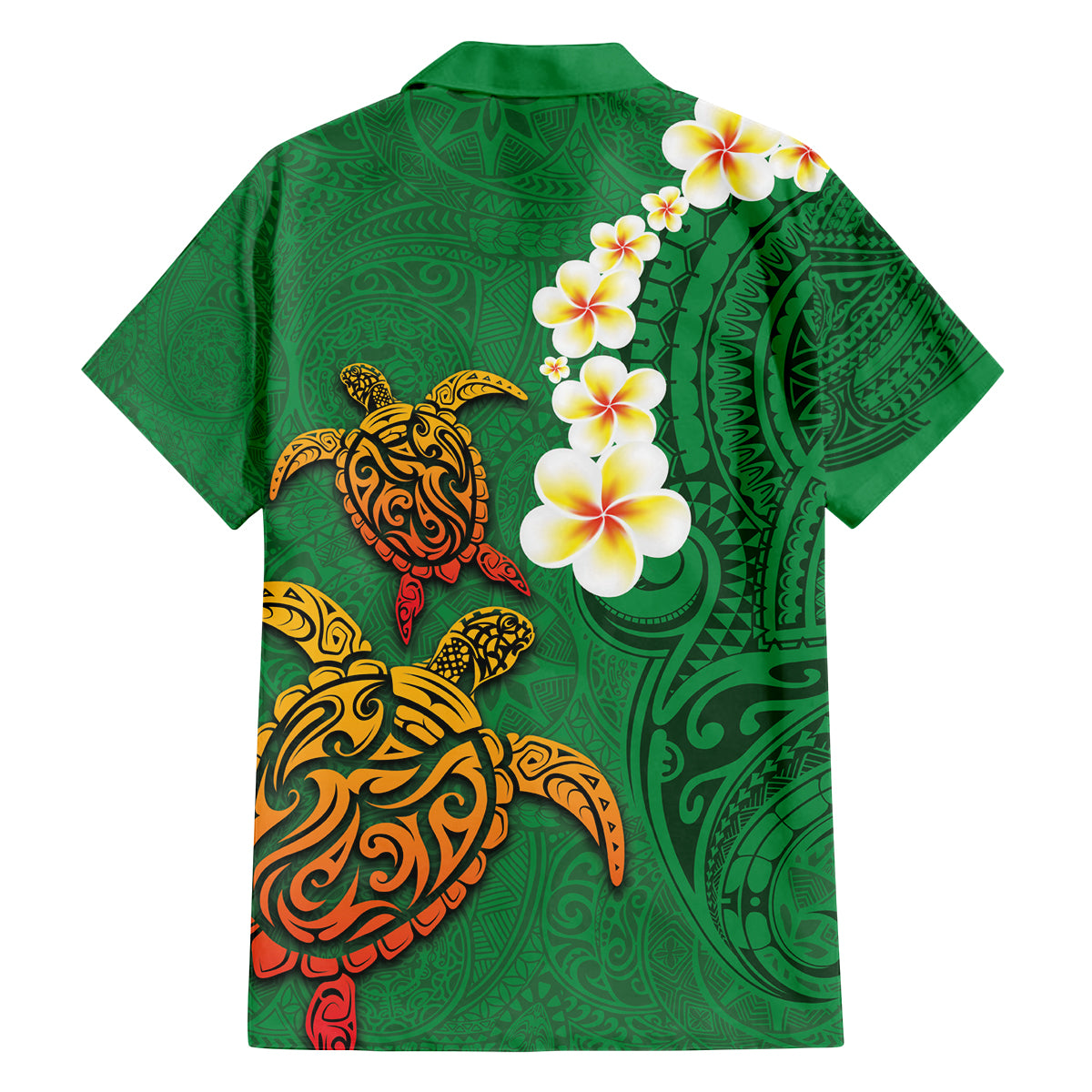 Hawaii Turtle Plumeria Flower Family Matching Puletasi and Hawaiian Shirt Polynesian Pattern Green Color LT03 - Polynesian Pride