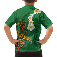 Hawaii Turtle Plumeria Flower Family Matching Short Sleeve Bodycon Dress and Hawaiian Shirt Polynesian Pattern Green Color LT03 - Polynesian Pride