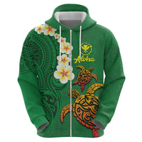 Hawaii Turtle Plumeria Flower Hoodie Polynesian Pattern Green Color