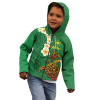 Hawaii Turtle Plumeria Flower Kid Hoodie Polynesian Pattern Green Color