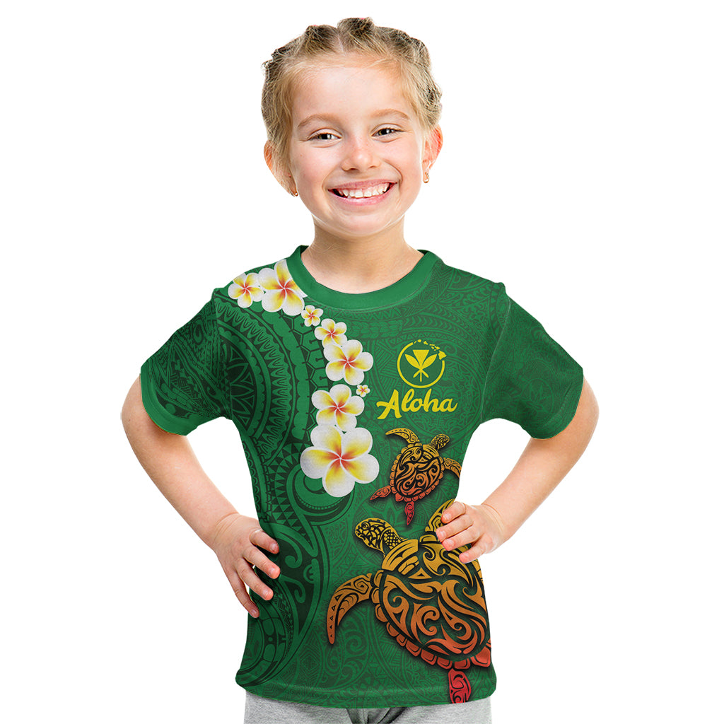 Hawaii Turtle Plumeria Flower Kid T Shirt Polynesian Pattern Green Color LT03 Green - Polynesian Pride