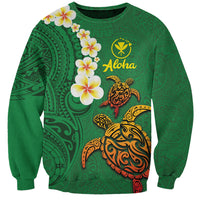 Hawaii Turtle Plumeria Flower Sweatshirt Polynesian Pattern Green Color
