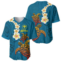 Hawaii Turtle Plumeria Flower Baseball Jersey Polynesian Pattern Blue Color LT03 - Polynesian Pride