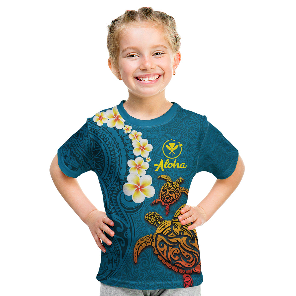 Hawaii Turtle Plumeria Flower Kid T Shirt Polynesian Pattern Blue Color LT03 Blue - Polynesian Pride