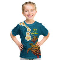 Hawaii Turtle Plumeria Flower Kid T Shirt Polynesian Pattern Blue Color LT03 Blue - Polynesian Pride