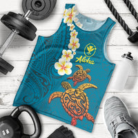Hawaii Turtle Plumeria Flower Men Tank Top Polynesian Pattern Blue Color LT03 - Polynesian Pride