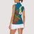 Hawaii Turtle Plumeria Flower Women Sleeveless Polo Shirt Polynesian Pattern Blue Color