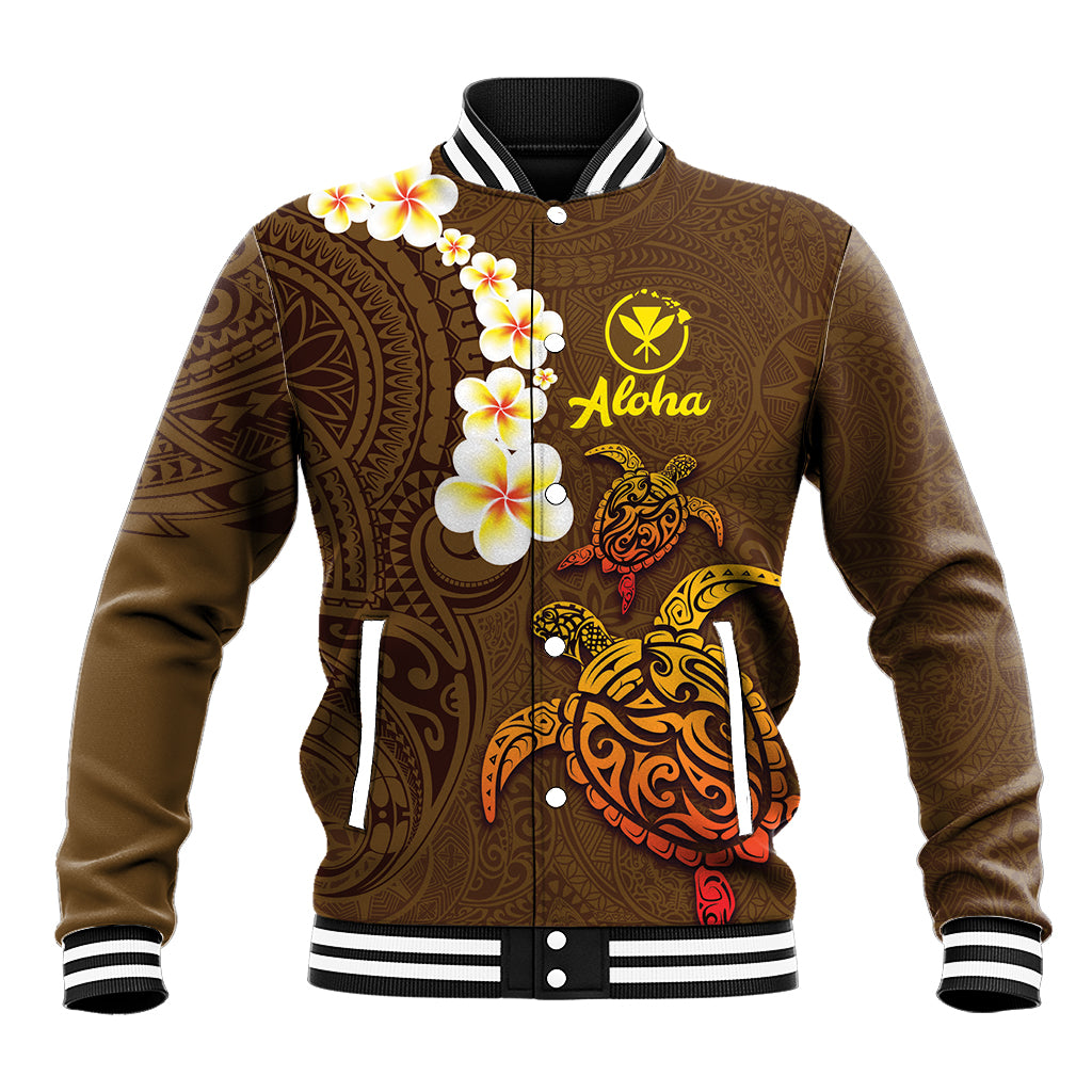 Hawaii Turtle Plumeria Flower Baseball Jacket Polynesian Pattern Brown Color LT03 Unisex Brown - Polynesian Pride