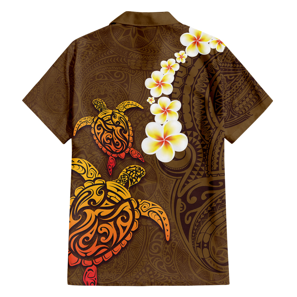 Hawaii Turtle Plumeria Flower Family Matching Off Shoulder Maxi Dress and Hawaiian Shirt Polynesian Pattern Brown Color LT03 - Polynesian Pride