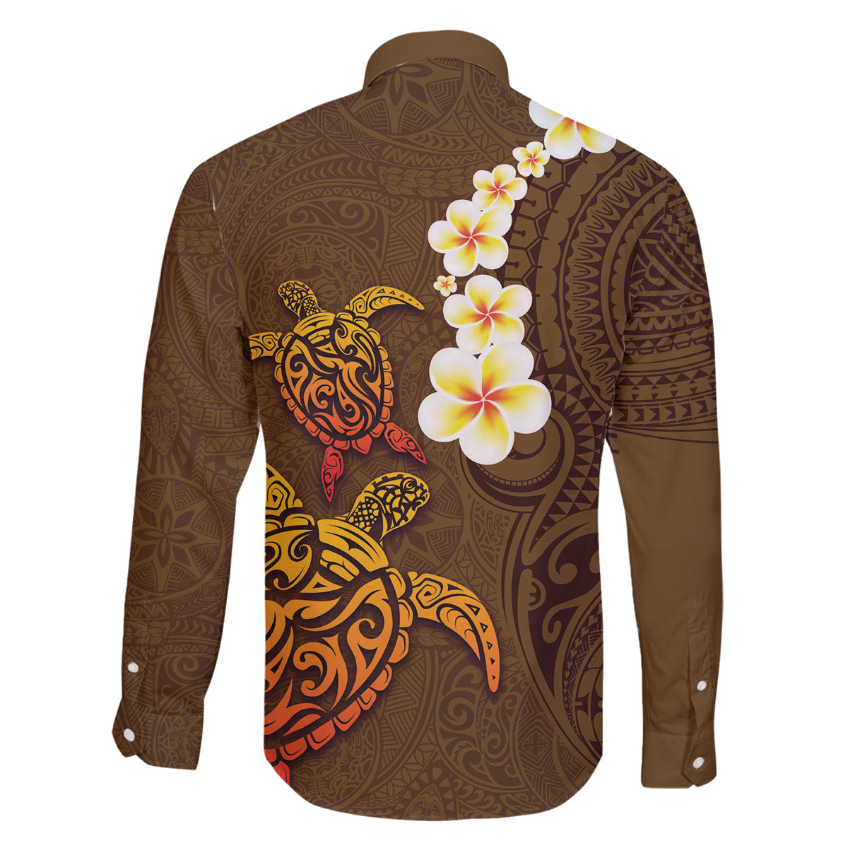 Hawaii Turtle Plumeria Flower Family Matching Off Shoulder Short Dress and Hawaiian Shirt Polynesian Pattern Brown Color LT03 - Polynesian Pride