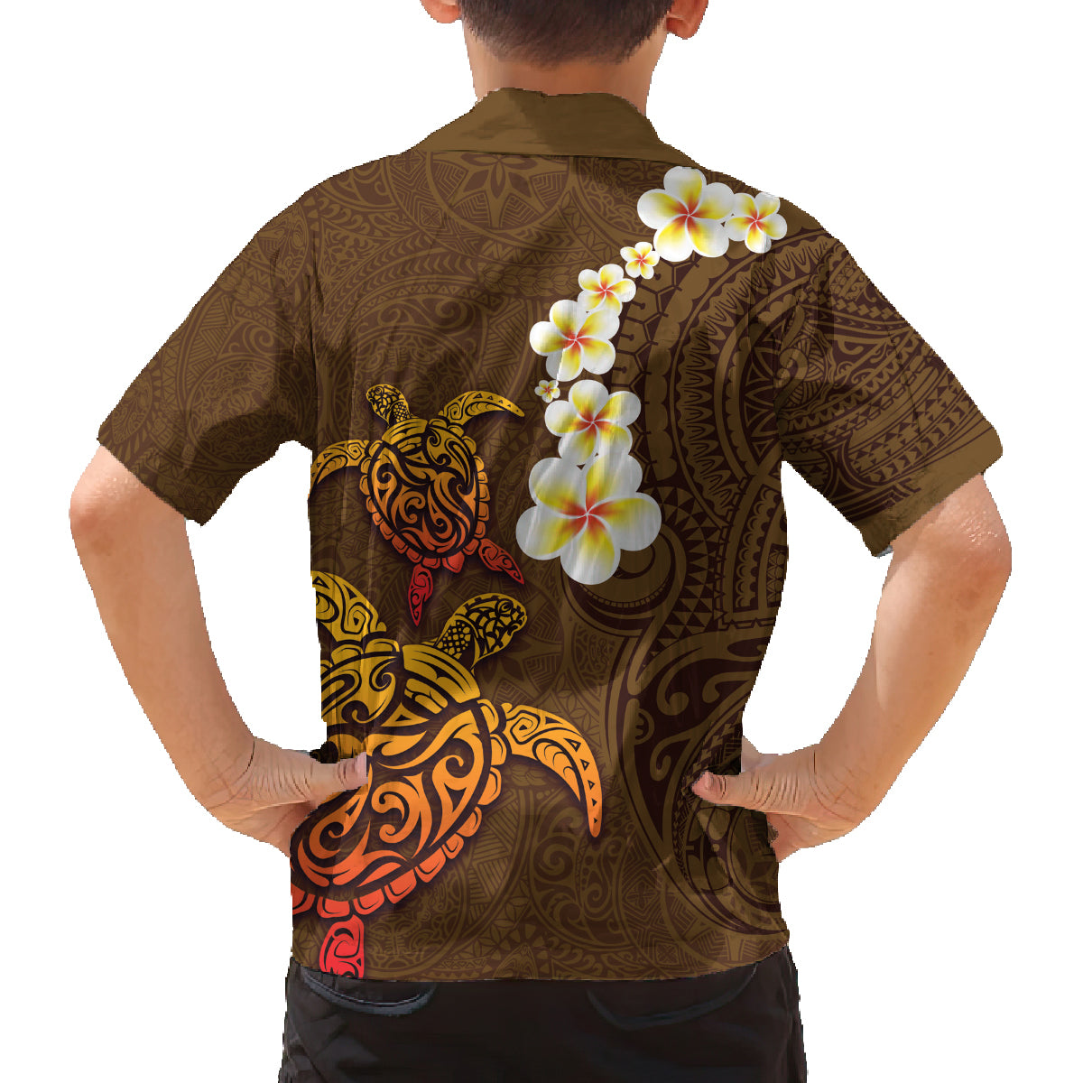 Hawaii Turtle Plumeria Flower Family Matching Puletasi and Hawaiian Shirt Polynesian Pattern Brown Color LT03 - Polynesian Pride