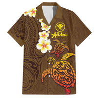 Hawaii Turtle Plumeria Flower Family Matching Puletasi and Hawaiian Shirt Polynesian Pattern Brown Color LT03 Dad's Shirt - Short Sleeve Brown - Polynesian Pride