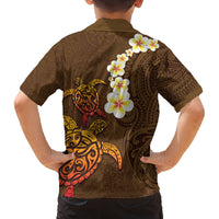 Hawaii Turtle Plumeria Flower Family Matching Summer Maxi Dress and Hawaiian Shirt Polynesian Pattern Brown Color LT03 - Polynesian Pride