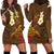 Hawaii Turtle Plumeria Flower Hoodie Dress Polynesian Pattern Brown Color