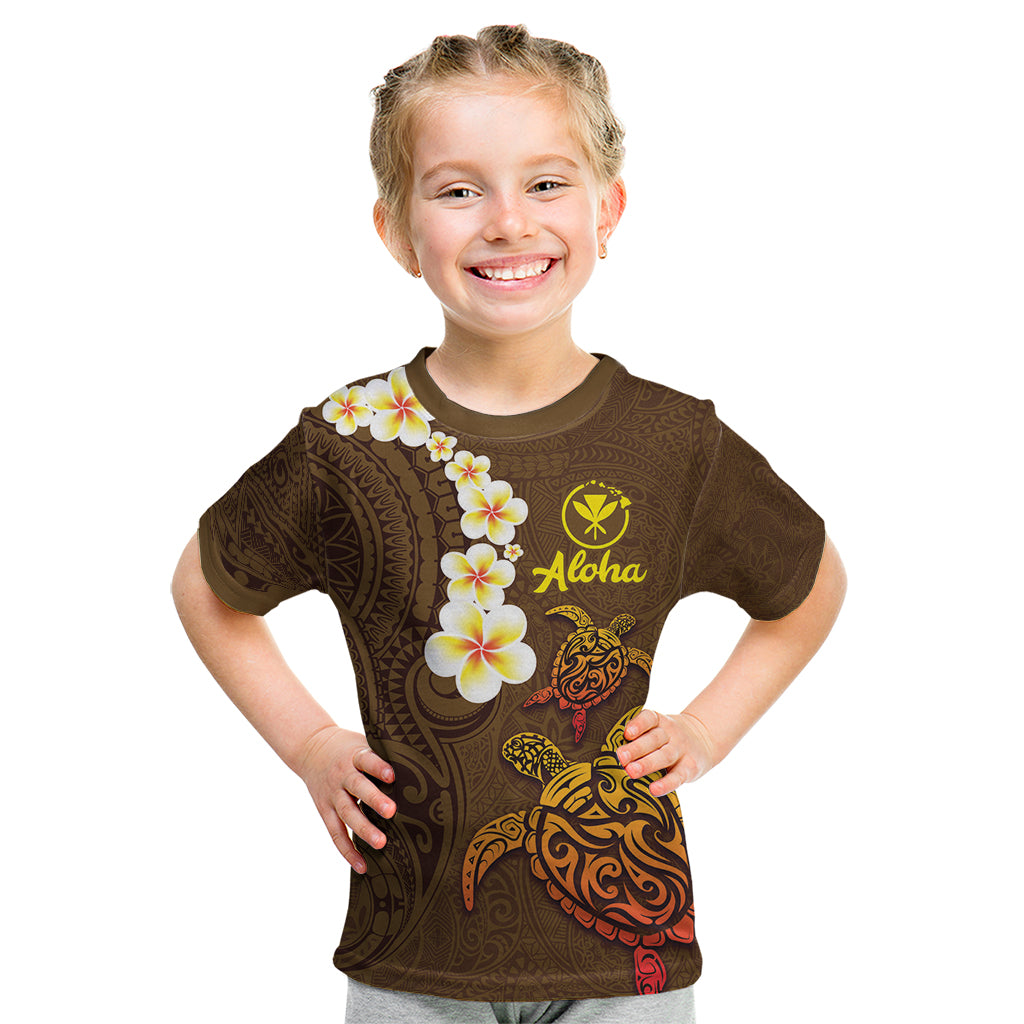 Hawaii Turtle Plumeria Flower Kid T Shirt Polynesian Pattern Brown Color LT03 Brown - Polynesian Pride