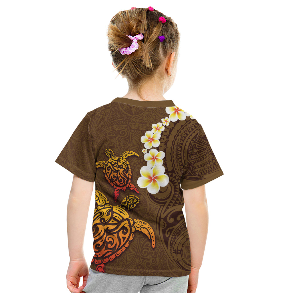 Hawaii Turtle Plumeria Flower Kid T Shirt Polynesian Pattern Brown Color LT03 - Polynesian Pride