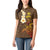 Hawaii Turtle Plumeria Flower Women Polo Shirt Polynesian Pattern Brown Color