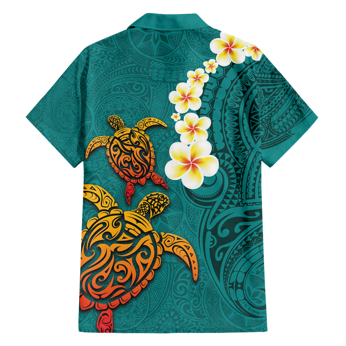 Hawaii Turtle Plumeria Flower Family Matching Off Shoulder Maxi Dress and Hawaiian Shirt Polynesian Pattern Turquoise Color LT03 - Polynesian Pride