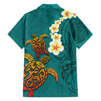 Hawaii Turtle Plumeria Flower Family Matching Puletasi and Hawaiian Shirt Polynesian Pattern Turquoise Color LT03 - Polynesian Pride