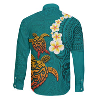 Hawaii Turtle Plumeria Flower Family Matching Puletasi and Hawaiian Shirt Polynesian Pattern Turquoise Color LT03 - Polynesian Pride