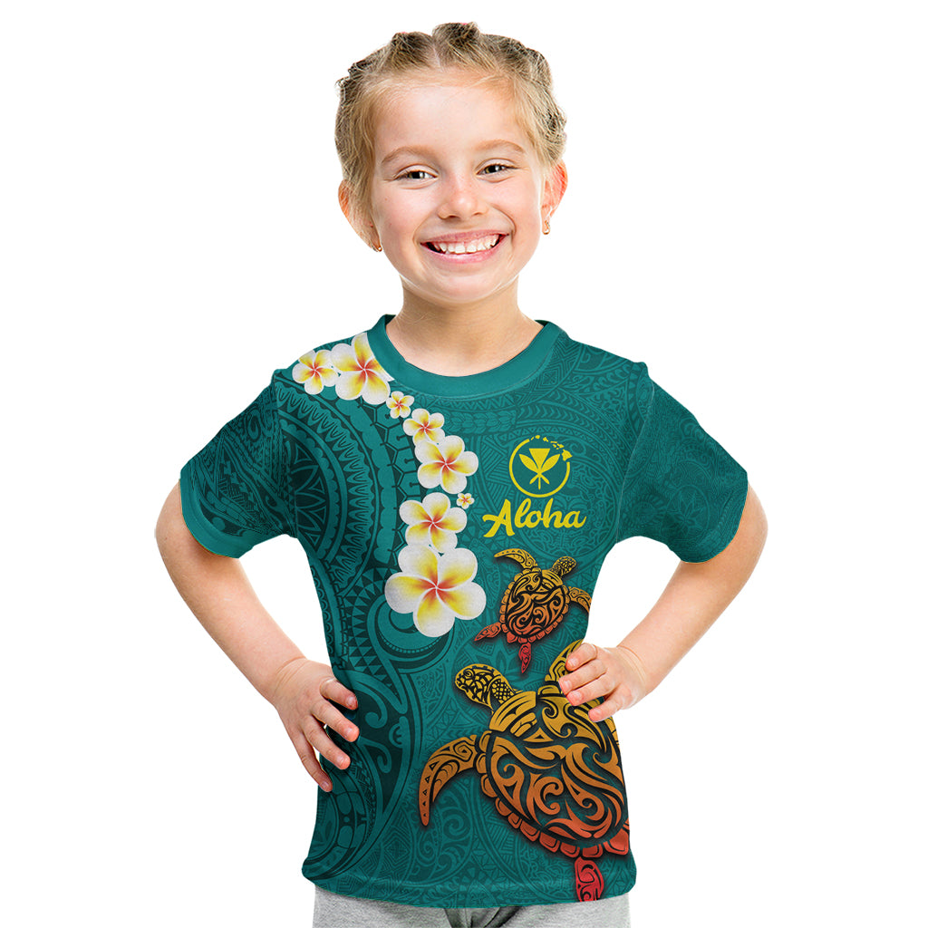 Hawaii Turtle Plumeria Flower Kid T Shirt Polynesian Pattern Turquoise Color LT03 Turquoise - Polynesian Pride
