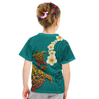 Hawaii Turtle Plumeria Flower Kid T Shirt Polynesian Pattern Turquoise Color LT03 - Polynesian Pride