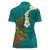 Hawaii Turtle Plumeria Flower Women Polo Shirt Polynesian Pattern Turquoise Color