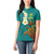 Hawaii Turtle Plumeria Flower Women Polo Shirt Polynesian Pattern Turquoise Color